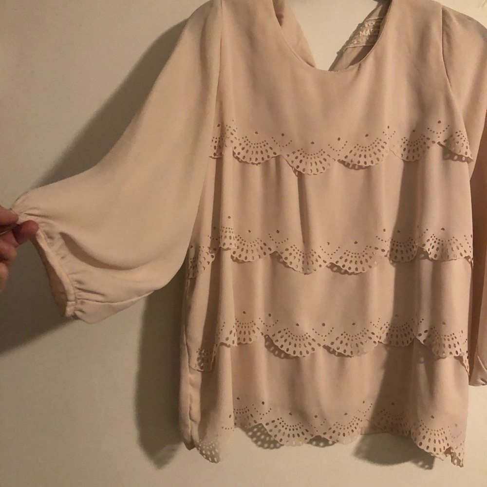 Pink Martini Light pink/ blush scalloped blouse size L